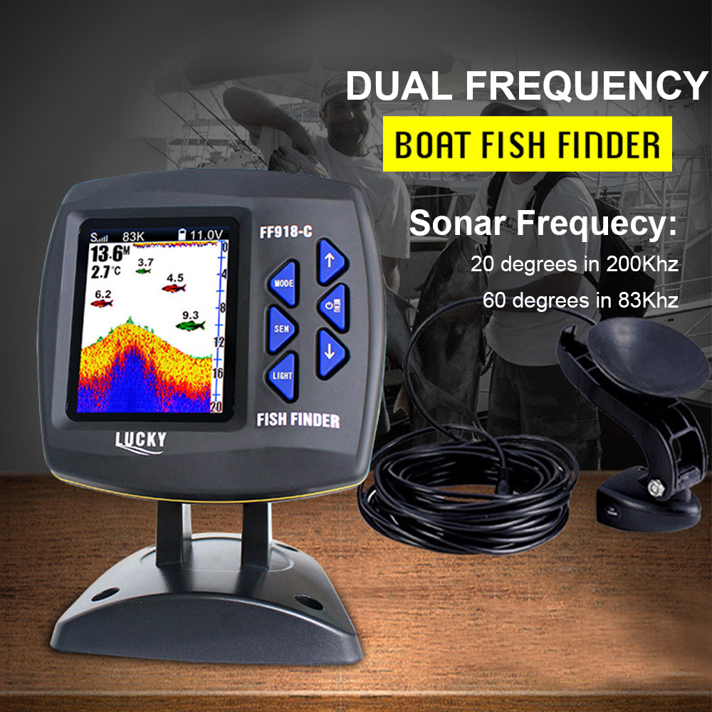 مكتشف سمك سلكي ثنائي التردد ،  - مراجعة Fish Finder Transducer وسعره